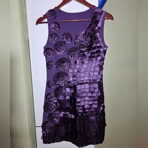 Purple Sleeveless mini knee length Dress with Ruffle Floral Details small